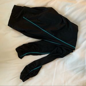 Black Athletic Leggings with One Blue Pin Stripe